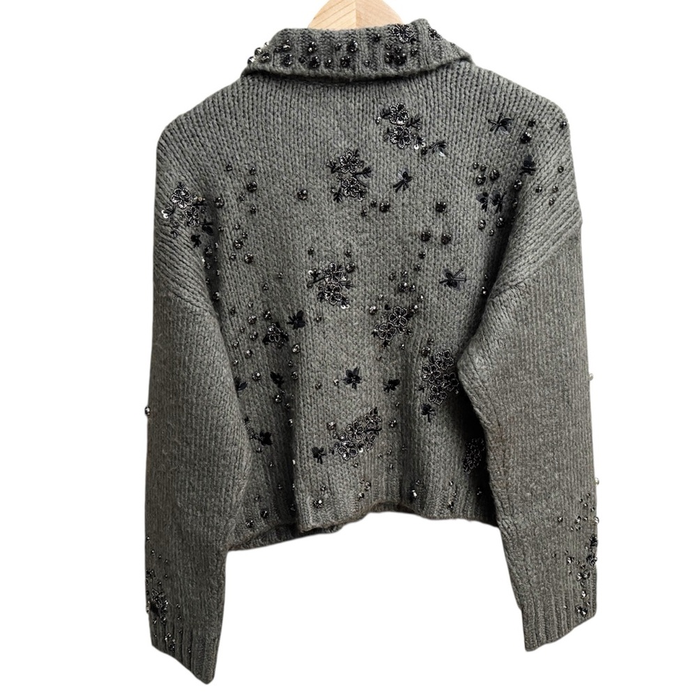 NWT Anthropologie Pilcro Embellished Floral Collared Cardigan Sweater Grey - Picture 4 of 8